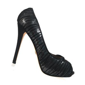 Badgley Mischka Women Peep Toe Sequins Pumps 10